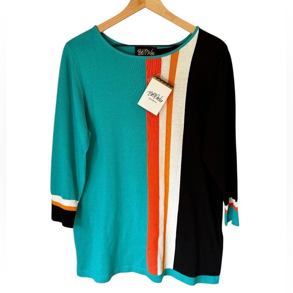 NWT Bob Mackie Wearable Art Retro Women’s Colorblock Tunic Sweater Size L - Picture 1 of 8